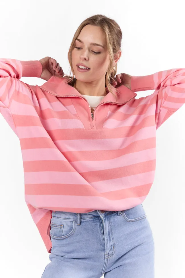 Pulling Heartstrings Coral Multi Stripe Quarter Zip Pullover FINAL SALE sold by Pink Lily product image thumbnail 3