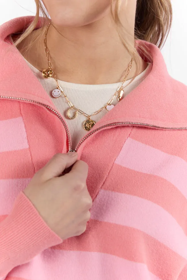 Pulling Heartstrings Coral Multi Stripe Quarter Zip Pullover FINAL SALE sold by Pink Lily product image thumbnail 4