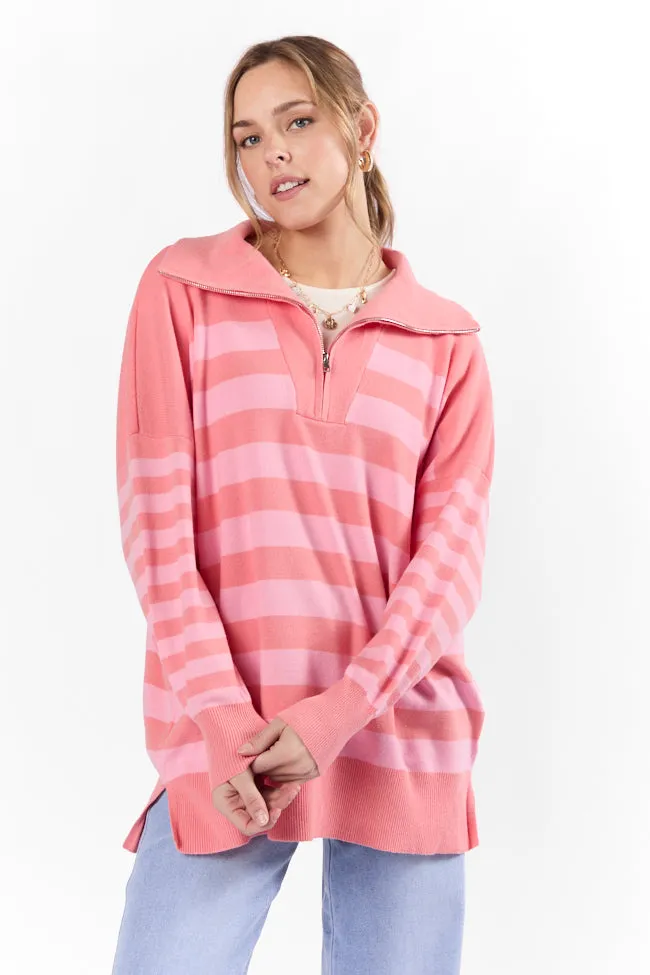Pulling Heartstrings Coral Multi Stripe Quarter Zip Pullover FINAL SALE sold by Pink Lily