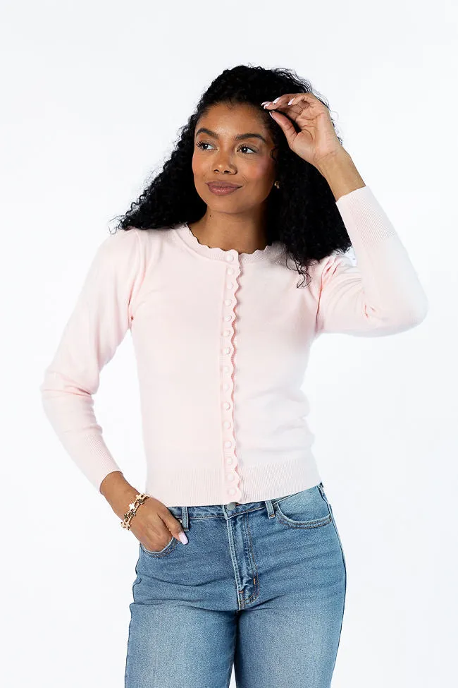 Perfect Clarity Blush Scalloped Trim Cardigan FINAL SALE sold by Pink Lily product image thumbnail 3
