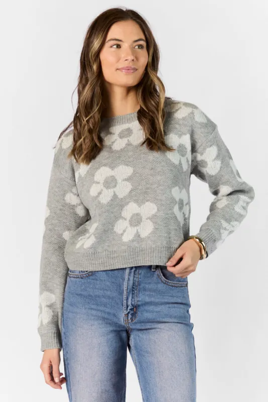 Get To Know You Heather Grey Floral Sweater FINAL SALE sold by Pink Lily