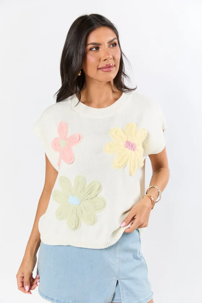 Blooming Joy Ivory Multi Flower Embroidered Short Sleeve Sweater SALE sold by Pink Lily product image thumbnail 5