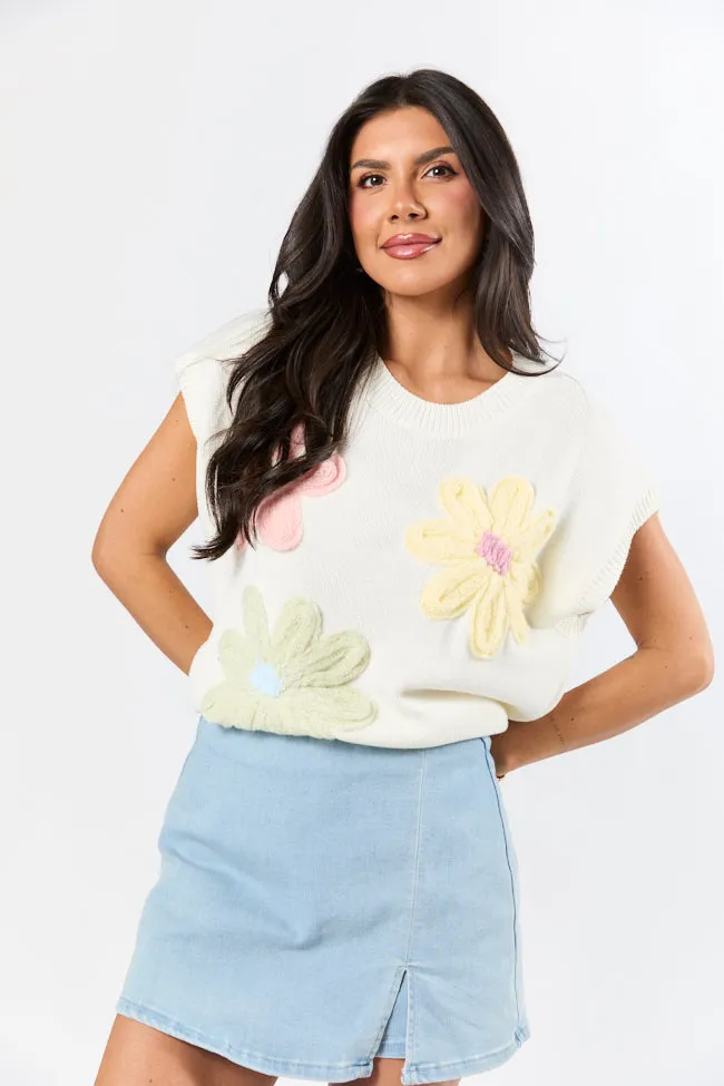 Blooming Joy Ivory Multi Flower Embroidered Short Sleeve Sweater SALE sold by Pink Lily product image thumbnail 3