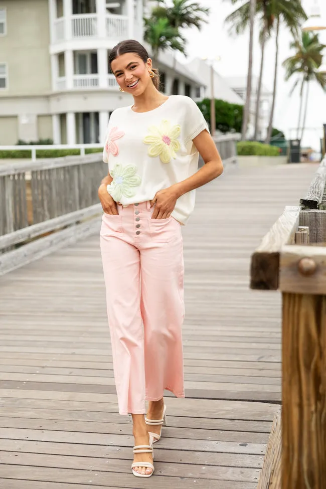 Blooming Joy Ivory Multi Flower Embroidered Short Sleeve Sweater SALE sold by Pink Lily product image thumbnail 2