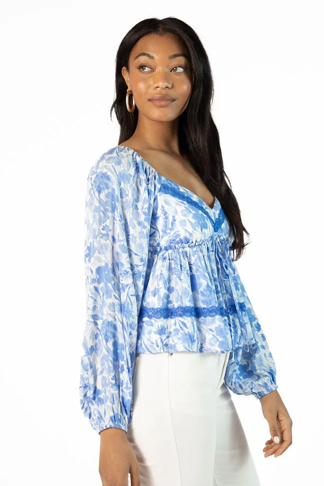 In My Dreams Blue Lace Trim Floral Blouse SALE sold by Pink Lily product image thumbnail 4