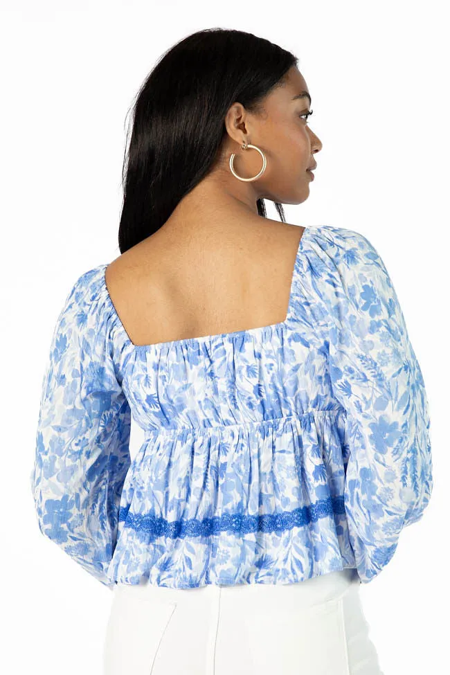 In My Dreams Blue Lace Trim Floral Blouse SALE sold by Pink Lily product image thumbnail 5