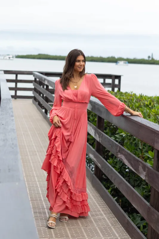 Lucky To Have You Coral Maxi Dress SALE sold by Pink Lily