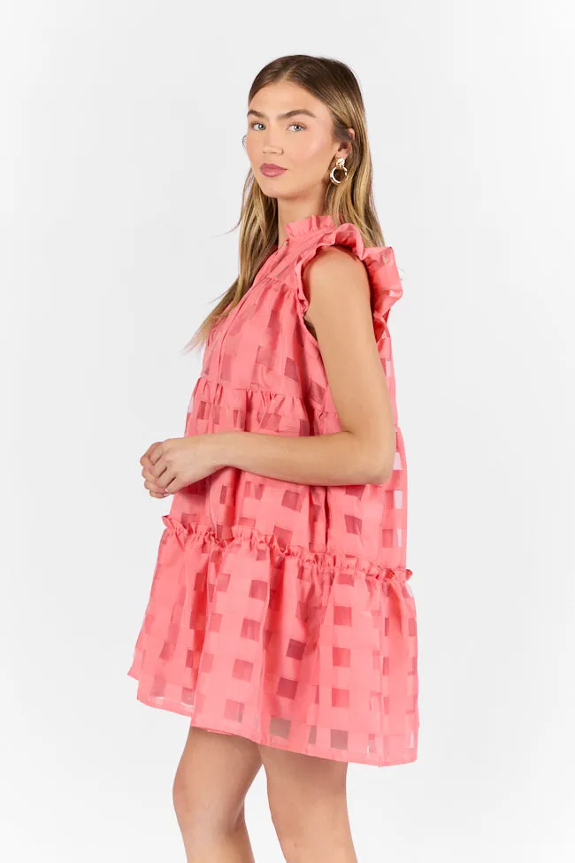 On The Line Coral Ruffle Shoulder Textured Mini Dress FINAL SALE sold by Pink Lily product image thumbnail 3