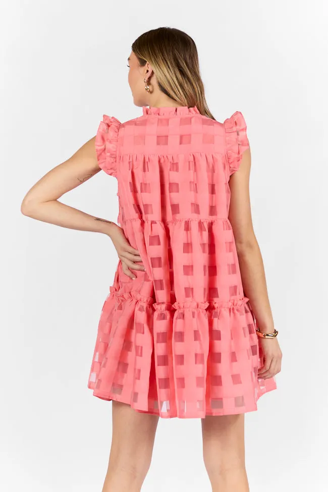 On The Line Coral Ruffle Shoulder Textured Mini Dress FINAL SALE sold by Pink Lily product image thumbnail 4