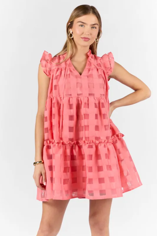 On The Line Coral Ruffle Shoulder Textured Mini Dress FINAL SALE sold by Pink Lily