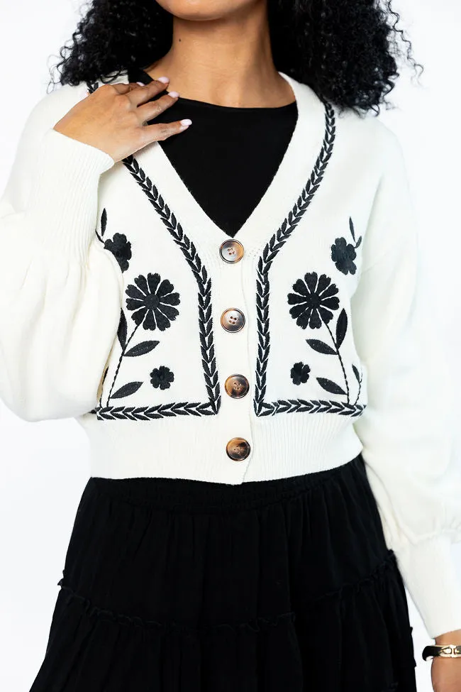Bloom With Grace Ivory and Black Floral Embroidered Cardigan FINAL SALE sold by Pink Lily product image thumbnail 3