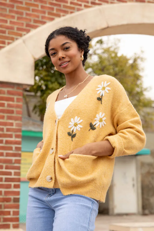 Fields Of Hope Mustard Floral Embroidered Cardigan sold by Pink Lily