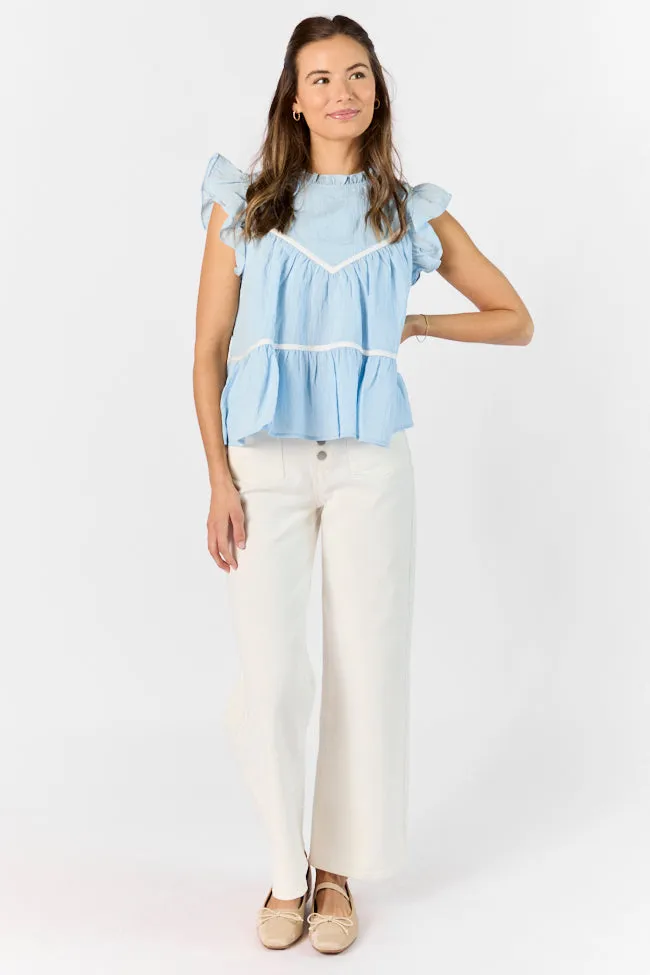 Easy Introductions Blue High Neck Contrast Seam Blouse FINAL SALE sold by Pink Lily product image thumbnail 2