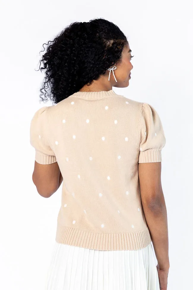 Polka Dot Daydreams Taupe and Ivory Short Sleeve Sweater FINAL SALE sold by Pink Lily product image thumbnail 4