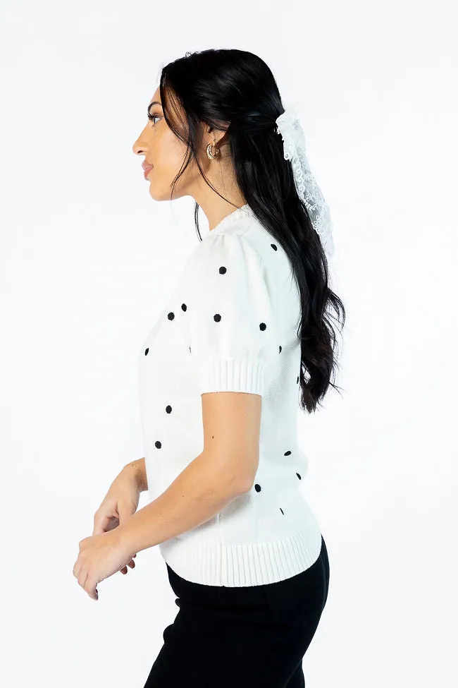 Polka Dot Daydreams Ivory and Black Short Sleeve Sweater FINAL SALE sold by Pink Lily product image thumbnail 4