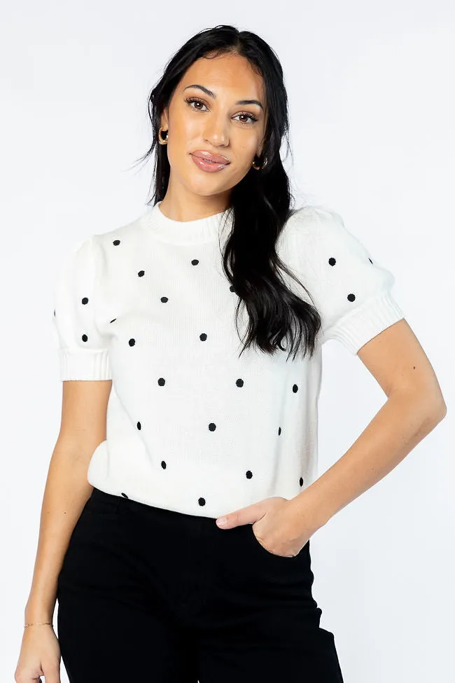 Polka Dot Daydreams Ivory and Black Short Sleeve Sweater FINAL SALE sold by Pink Lily