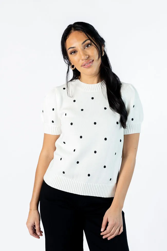 Polka Dot Daydreams Ivory and Black Short Sleeve Sweater FINAL SALE sold by Pink Lily product image thumbnail 3