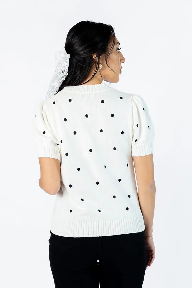 Polka Dot Daydreams Ivory and Black Short Sleeve Sweater FINAL SALE sold by Pink Lily product image thumbnail 5