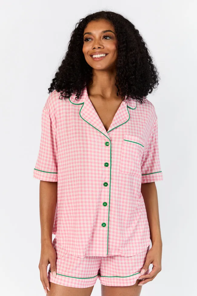 Good To Get Away Pink Gingham Short Sleeve Pajama Top FINAL SALE sold by Pink Lily product image thumbnail 3