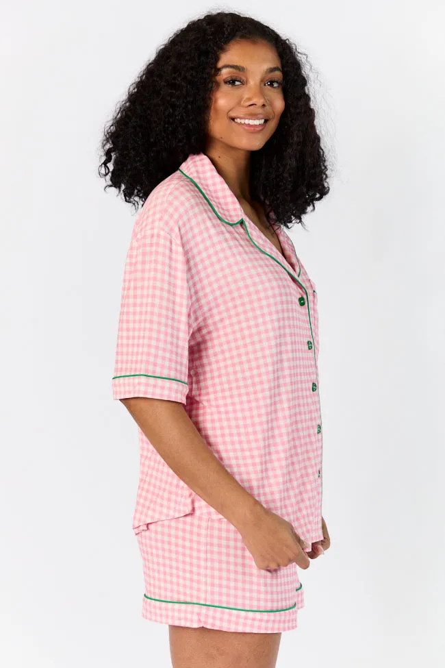Good To Get Away Pink Gingham Short Sleeve Pajama Top FINAL SALE sold by Pink Lily product image thumbnail 4