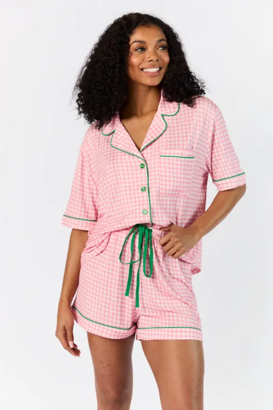 Good To Get Away Pink Gingham Short Sleeve Pajama Top FINAL SALE made by Pink Lily