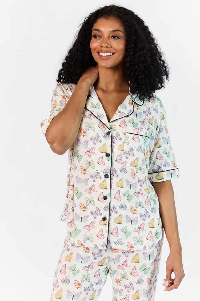 Good To Get Away Butterfly Short Sleeve Pajama Top FINAL SALE sold by Pink Lily