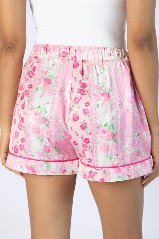 Dont Wake Me Up Pink Multi Floral Satin Pajama Shorts FINAL SALE sold by Pink Lily product image thumbnail 4