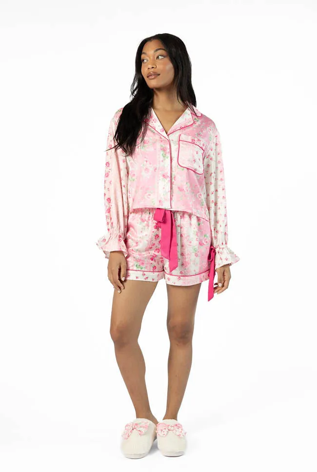 Dont Wake Me Up Pink Multi Floral Satin Pajama Shorts FINAL SALE sold by Pink Lily product image thumbnail 2