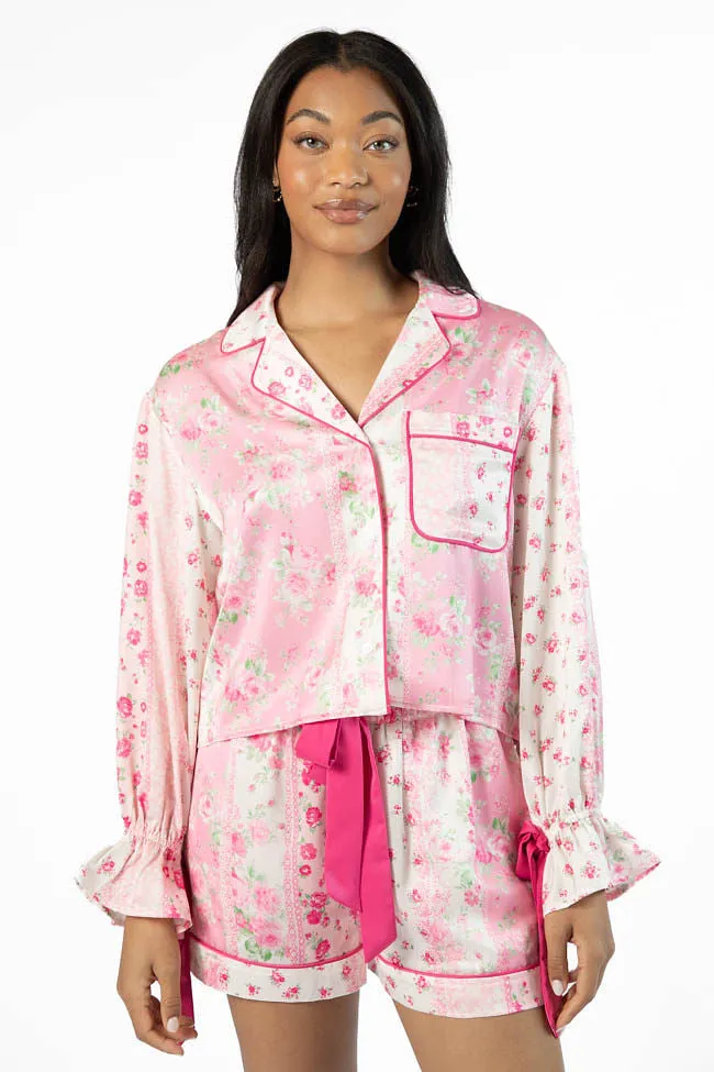 Dont Wake Me Up Pink Multi Floral Long Sleeve Satin Pajama Top FINAL SALE sold by Pink Lily