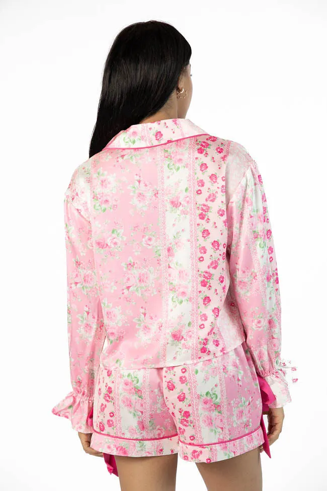 Dont Wake Me Up Pink Multi Floral Long Sleeve Satin Pajama Top FINAL SALE sold by Pink Lily product image thumbnail 5