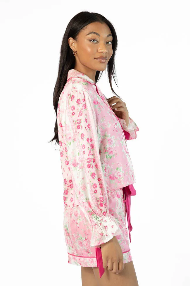Dont Wake Me Up Pink Multi Floral Long Sleeve Satin Pajama Top FINAL SALE sold by Pink Lily product image thumbnail 4