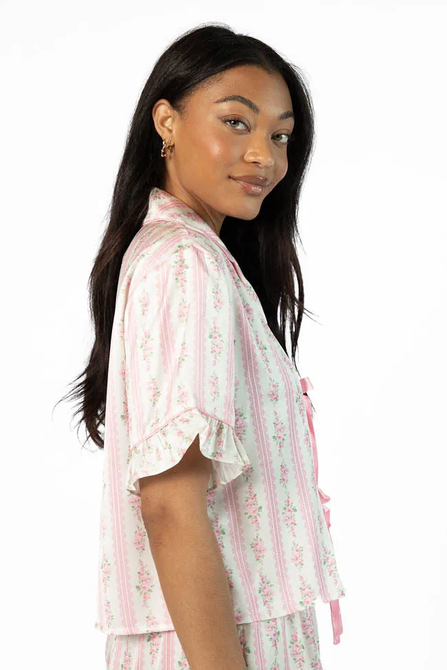 Hitting Snooze Pink Floral Striped Short Sleeve Pajama Top FINAL SALE sold by Pink Lily product image thumbnail 4