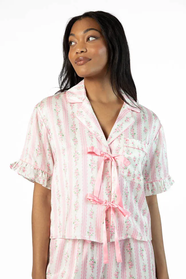 Hitting Snooze Pink Floral Striped Short Sleeve Pajama Top FINAL SALE sold by Pink Lily product image thumbnail 3