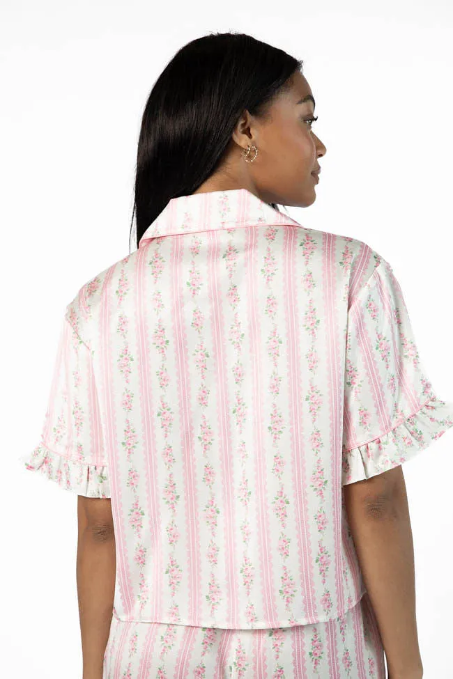 Hitting Snooze Pink Floral Striped Short Sleeve Pajama Top FINAL SALE sold by Pink Lily product image thumbnail 5