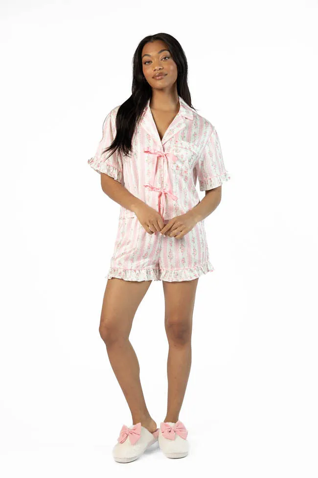 Hitting Snooze Pink Floral Striped Short Sleeve Pajama Top FINAL SALE sold by Pink Lily product image thumbnail 2