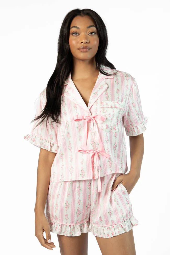 Hitting Snooze Pink Floral Striped Short Sleeve Pajama Top FINAL SALE sold by Pink Lily