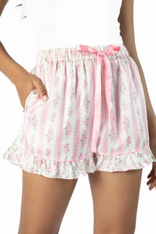 Hitting Snooze Pink Floral Striped Pajama Shorts FINAL SALE sold by Pink Lily