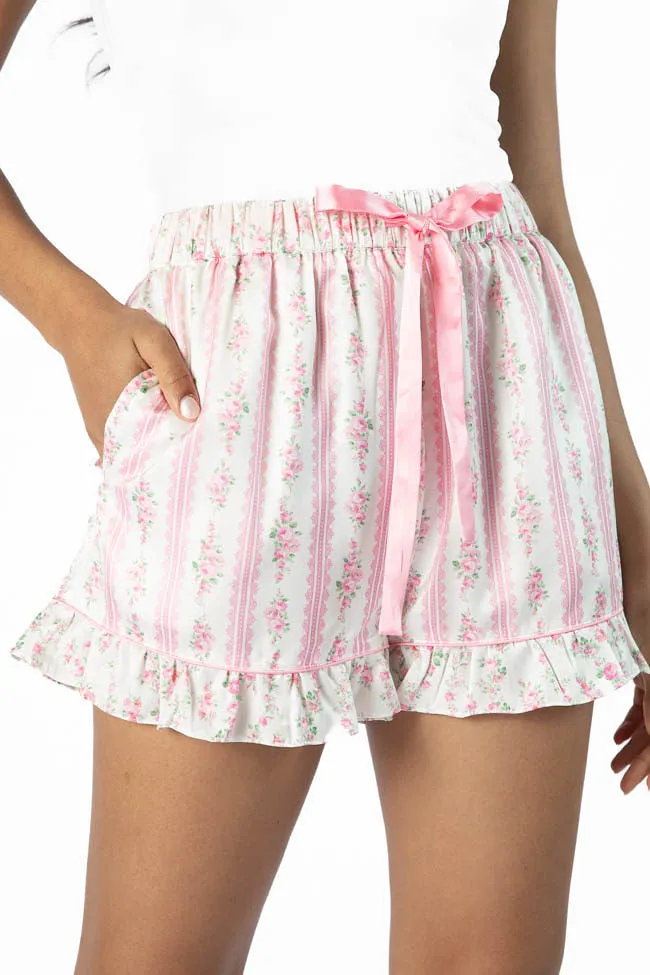 Hitting Snooze Pink Floral Striped Pajama Shorts FINAL SALE sold by Pink Lily