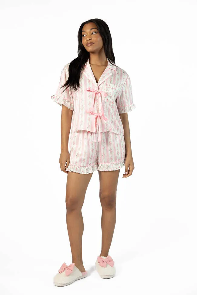 Hitting Snooze Pink Floral Striped Pajama Shorts FINAL SALE sold by Pink Lily product image thumbnail 2