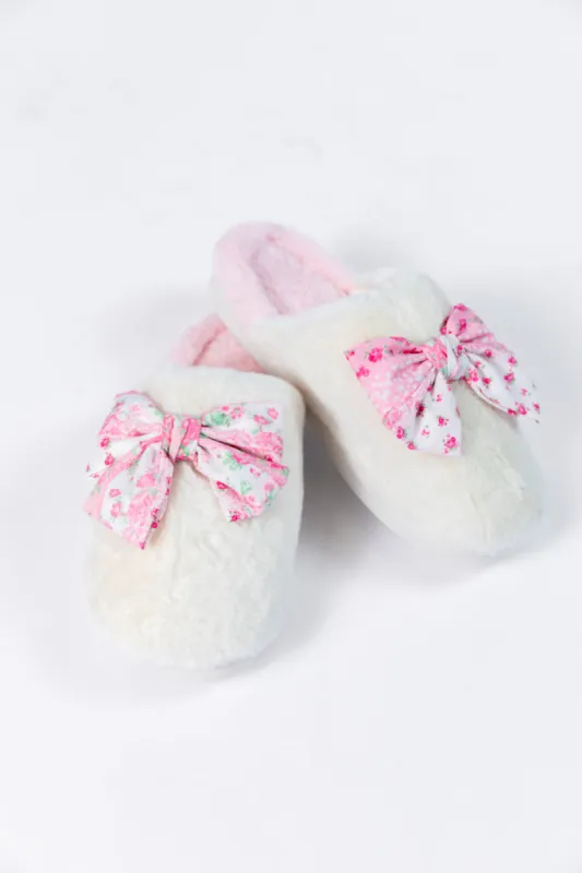 Pink Floral Bow Slippers sold by Pink Lily
