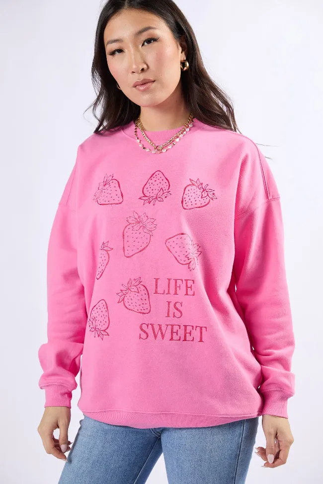 Life Is Sweet Strawberries Pink Graphic Sweatshirt sold by Pink Lily product image thumbnail 4