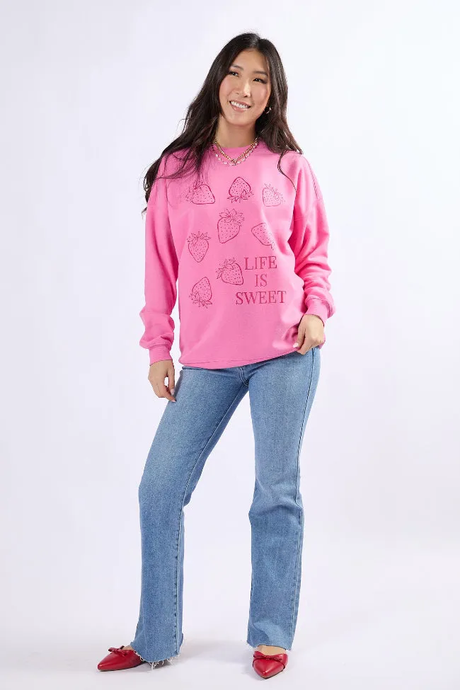 Life Is Sweet Strawberries Pink Graphic Sweatshirt sold by Pink Lily product image thumbnail 2