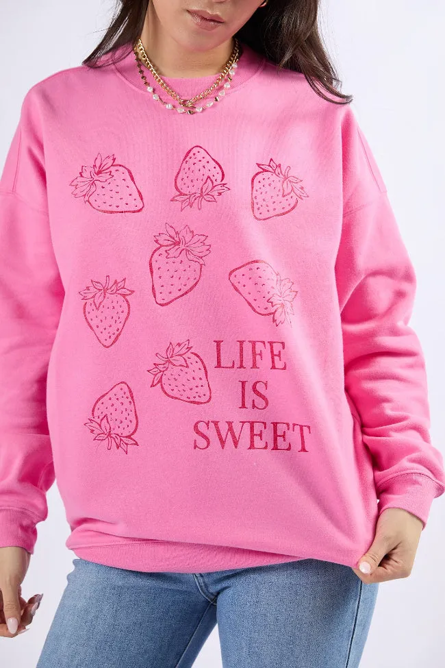 Life Is Sweet Strawberries Pink Graphic Sweatshirt sold by Pink Lily product image thumbnail 3