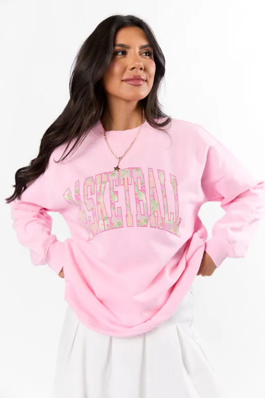 Basketball Printed Block Light Pink Graphic Sweatshirt sold by Pink Lily