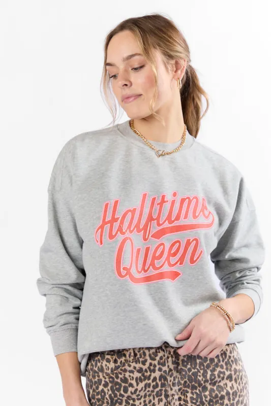 Halftime Queen Light Grey Graphic Sweatshirt sold by Pink Lily