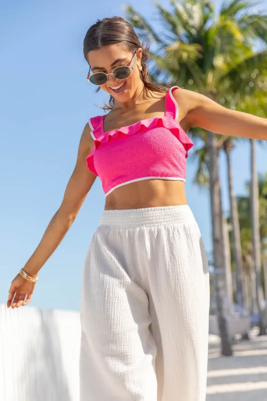 Let's Sea What Happens Pink Ruffle Detail Bikini Top FINAL SALE sold by Pink Lily