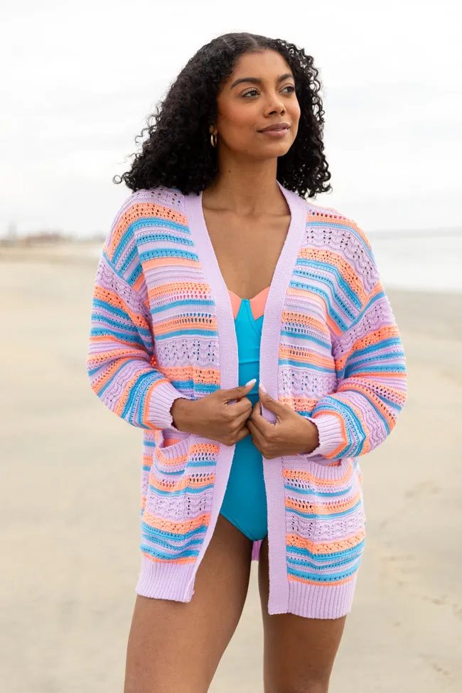 Pass On By Purple Multi Striped Open Knit Cardigan FINAL SALE sold by Pink Lily product image thumbnail 4