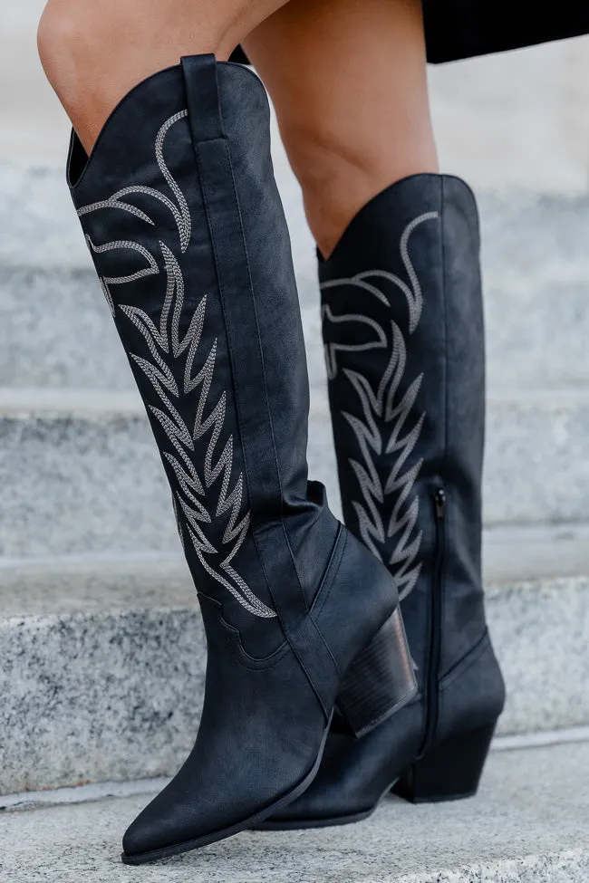 Shania Black Cowboy Boots With Contrast Stitching FINAL SALE sold by Pink Lily
