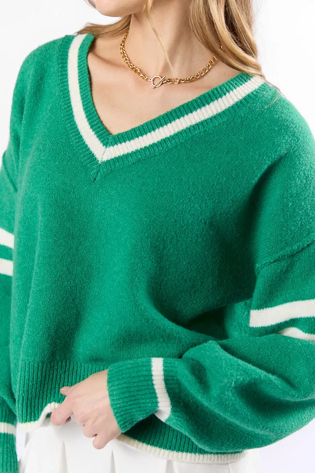 All The Good Green V-Neck Varsity Sweater FINAL SALE sold by Pink Lily product image thumbnail 4