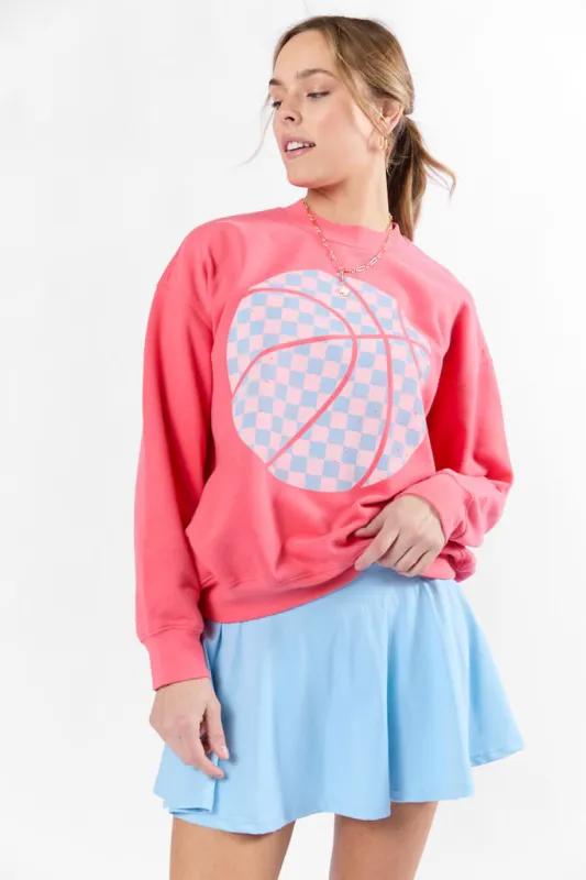 Basketball Checkered Light Red Graphic Sweatshirt sold by Pink Lily